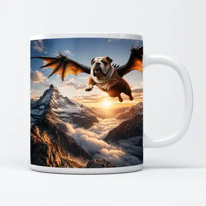 Dragon Winged Bulldog Flying Over Mountains