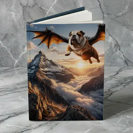 Dragon Winged Bulldog Flying Over Mountains