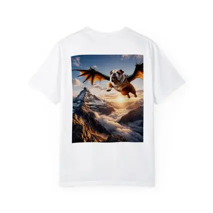 Dragon Winged Bulldog Flying Over Mountains