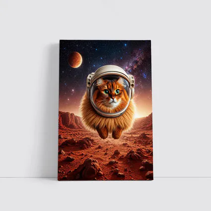 Somali Cat Astronaut Floating Over Mars
