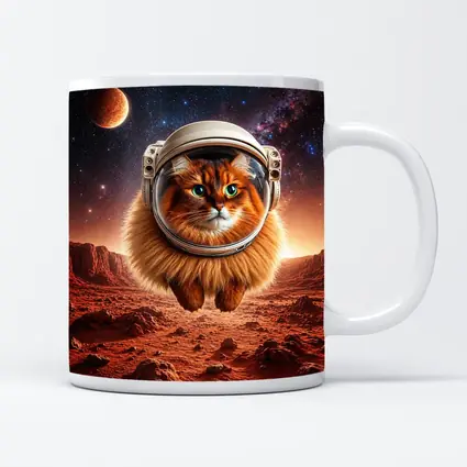 Somali Cat Astronaut Floating Over Mars
