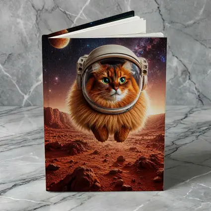 Somali Cat Astronaut Floating Over Mars