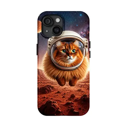 Somali Cat Astronaut Floating Over Mars