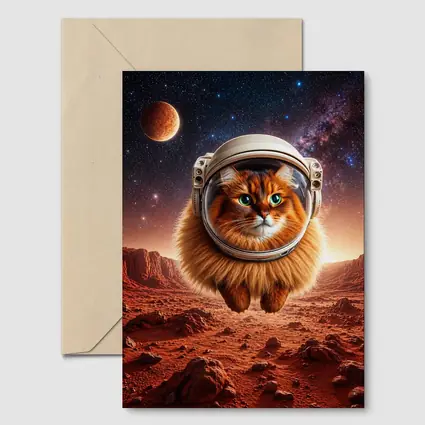 Somali Cat Astronaut Floating Over Mars