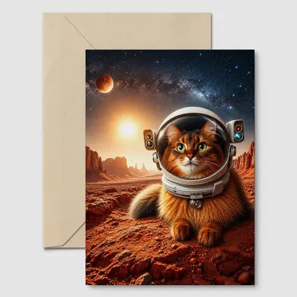 Somali Cat Astronaut on Mars Surface