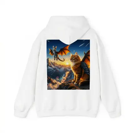 Dragon Cats Flying Over Mountain Sunset