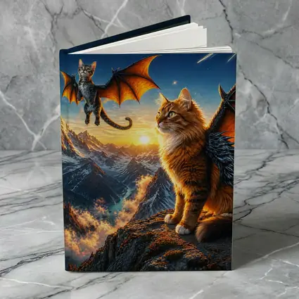Dragon Cats Flying Over Mountain Sunset
