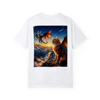 Dragon Cats Flying Over Mountain Sunset