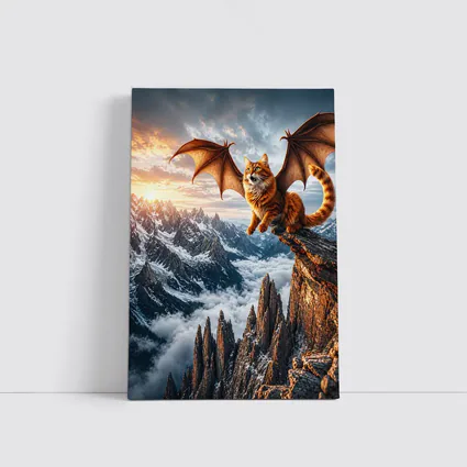 Dragon Wing Cat Over Snowy Mountain Peaks