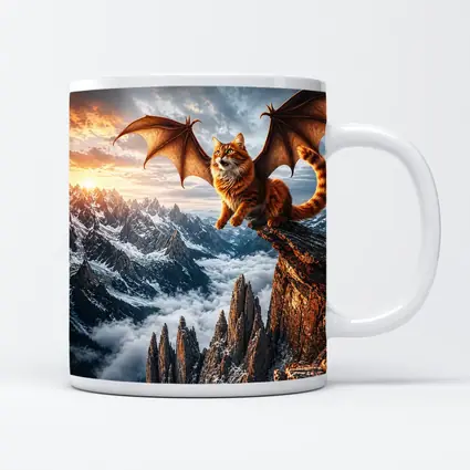 Dragon Wing Cat Over Snowy Mountain Peaks