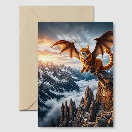 Dragon Wing Cat Over Snowy Mountain Peaks