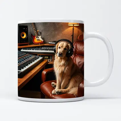 Golden Retriever Producer in Music Studio