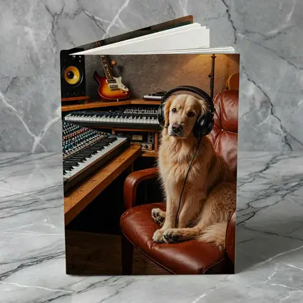 Golden Retriever Producer in Music Studio