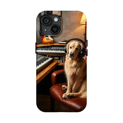 Golden Retriever Producer in Music Studio