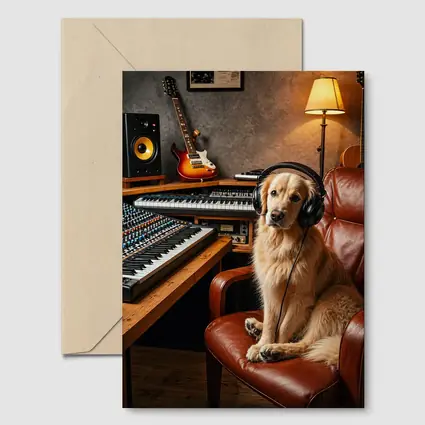 Golden Retriever Producer in Music Studio