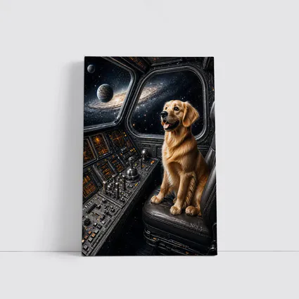 Golden Retriever Pilot In Space Cockpit