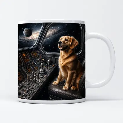 Golden Retriever Pilot In Space Cockpit