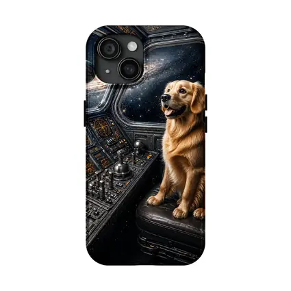 Golden Retriever Pilot In Space Cockpit