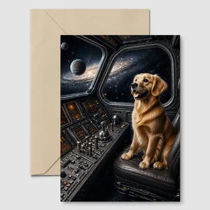 Golden Retriever Pilot In Space Cockpit