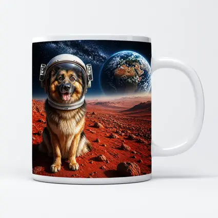 German Shepherd Astronaut on Mars Surface