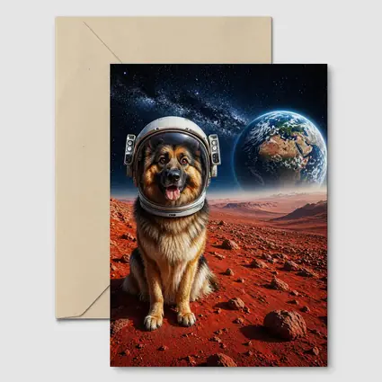 German Shepherd Astronaut on Mars Surface