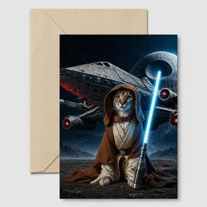 Jedi Cat Warrior With Lightsaber Space Background