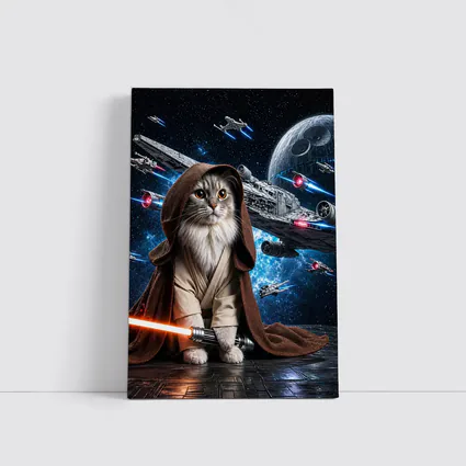 Jedi Cat With Lightsaber In Space