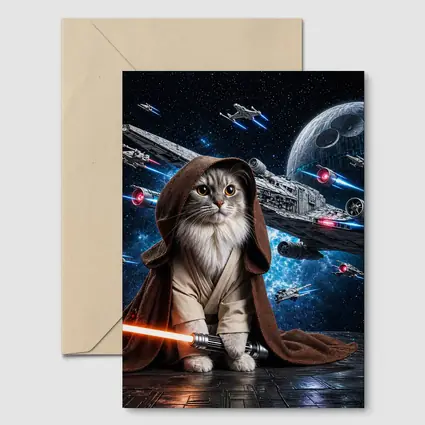 Jedi Cat With Lightsaber In Space