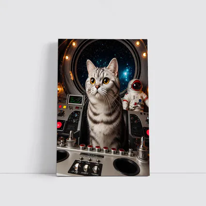 American Shorthair Cat Spaceship Cockpit Stars