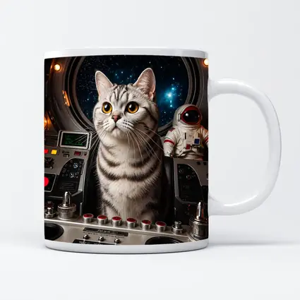 American Shorthair Cat Spaceship Cockpit Stars