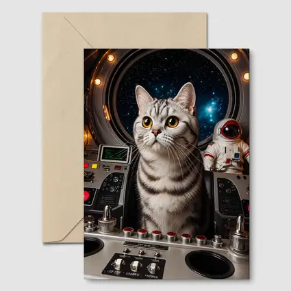 American Shorthair Cat Spaceship Cockpit Stars