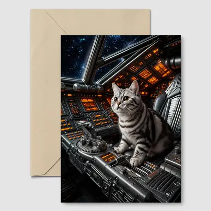 American Shorthair Cat Spaceship Cockpit Stars