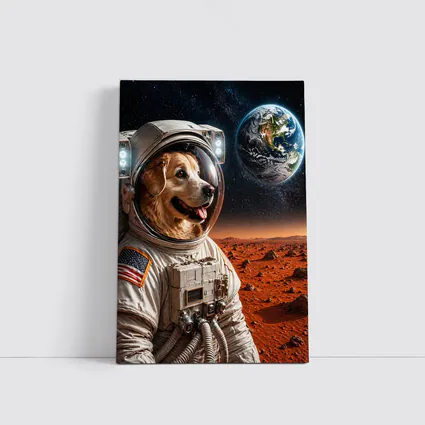 Golden Retriever Astronaut On Mars Surface