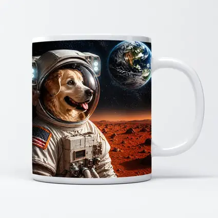 Golden Retriever Astronaut On Mars Surface