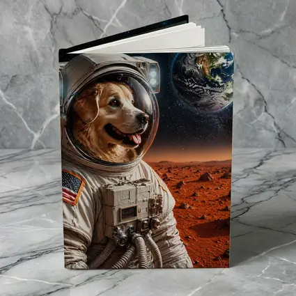 Golden Retriever Astronaut On Mars Surface