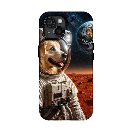 Golden Retriever Astronaut On Mars Surface