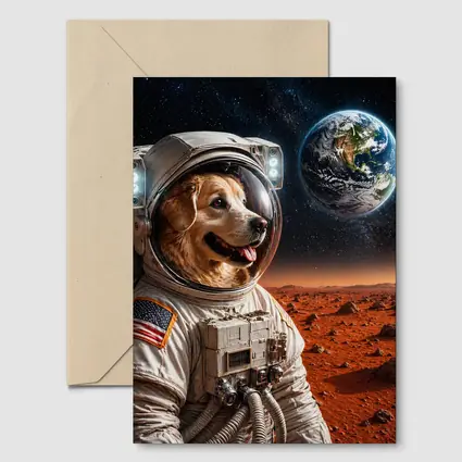 Golden Retriever Astronaut On Mars Surface