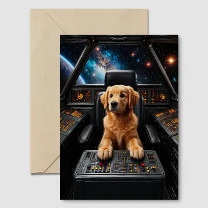 Golden Retriever Puppy Piloting Space Starship