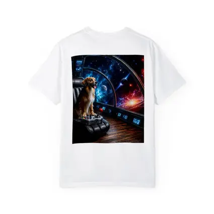 Golden Dog Piloting Spaceship Through Galaxy