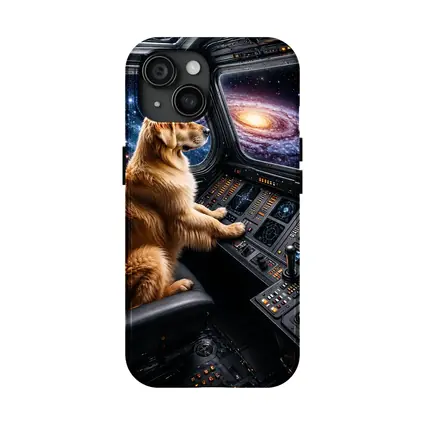 Golden Retriever Pilot Flying Through Galaxy