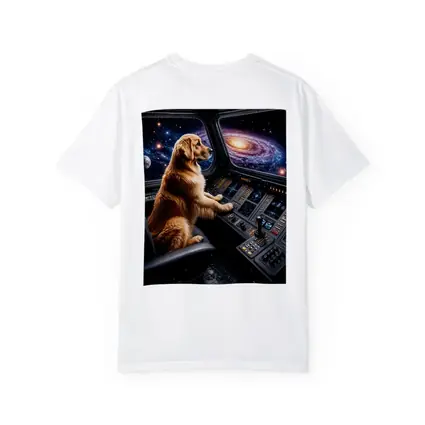 Golden Retriever Pilot Flying Through Galaxy