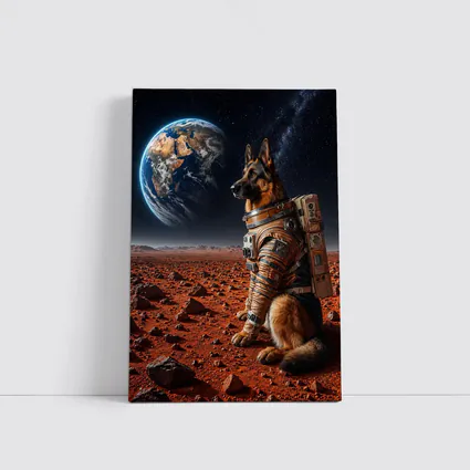 German Shepherd Astronaut on Mars Earth View