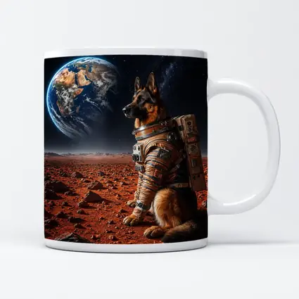 German Shepherd Astronaut on Mars Earth View