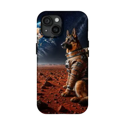 German Shepherd Astronaut on Mars Earth View