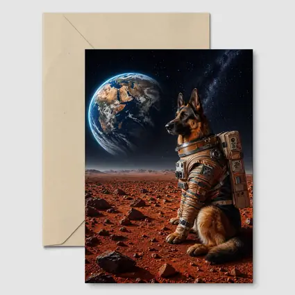 German Shepherd Astronaut on Mars Earth View
