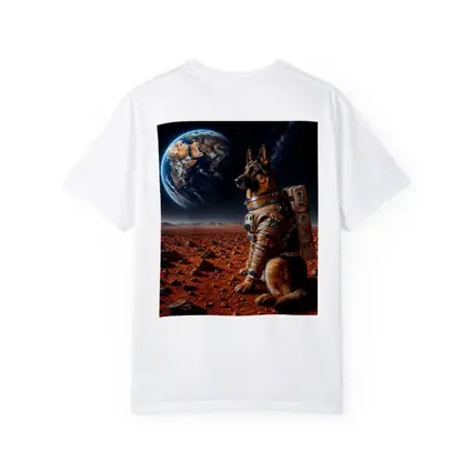 German Shepherd Astronaut on Mars Earth View