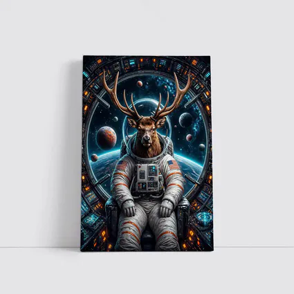 Deer Astronaut Sitting in Space Station