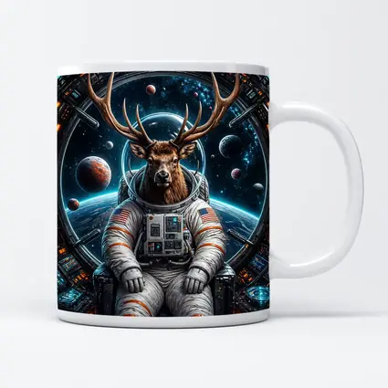 Deer Astronaut Sitting in Space Station