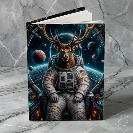 Deer Astronaut Sitting in Space Station