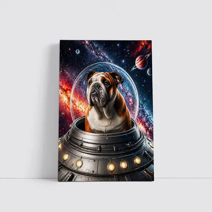 English Bulldog Astronaut Flying Through Galaxy